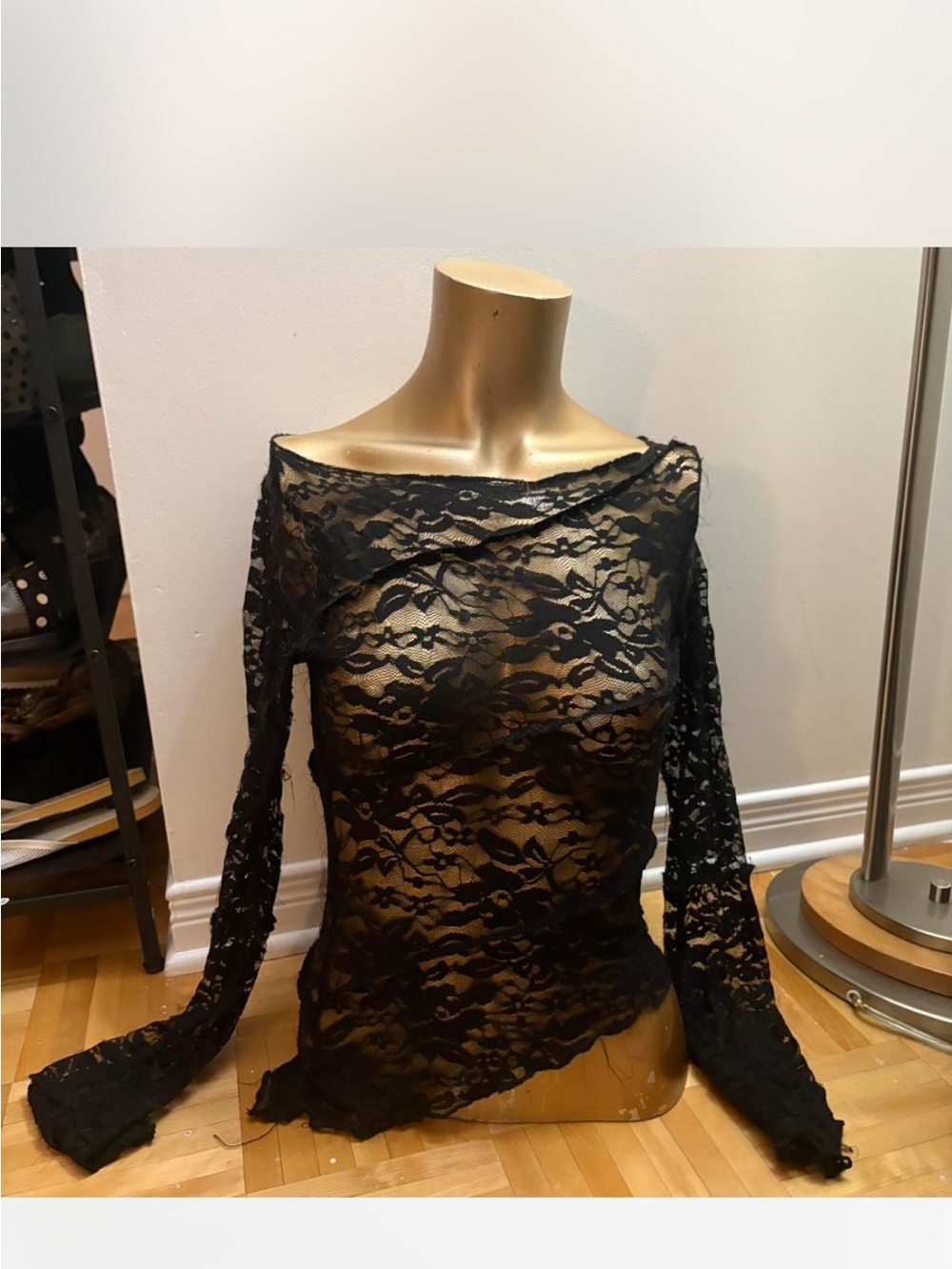 Motel Rocks Black Sheer Lace Long-Sleeve Top